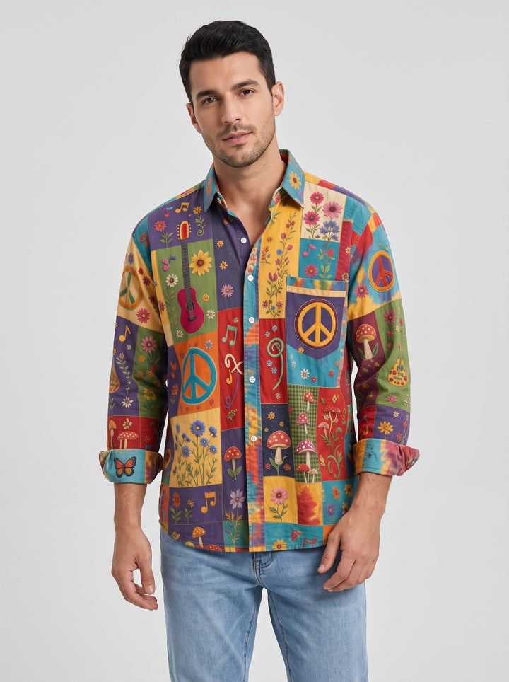 Men's patchwork print long sleeve shirt in multicolour