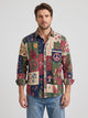 Men's patchwork print long sleeve shirt in navy blue