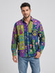 Men's patchwork print long sleeve shirt in purple