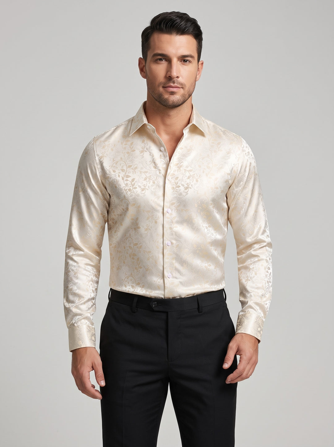 Men's paisley jacquard satin shirt in off white