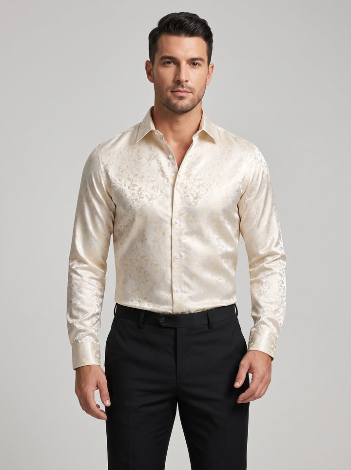 Men's paisley jacquard satin shirt in off white