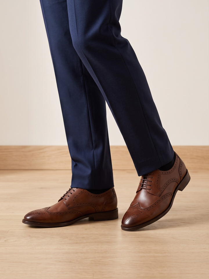 Men's leather wingtip brogue dress shoes in dark brown