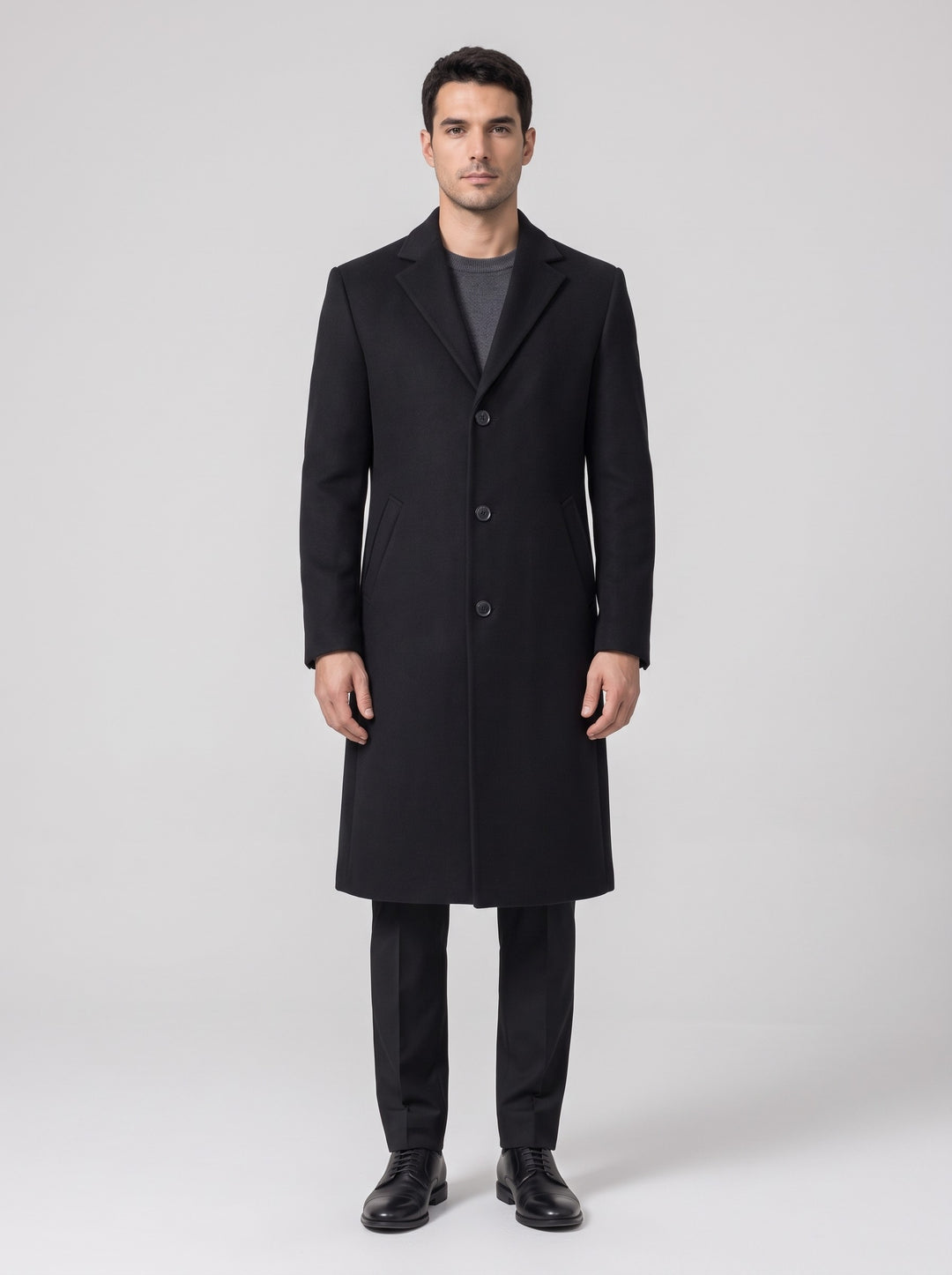 Men's slim fit single-breasted topcoat in black