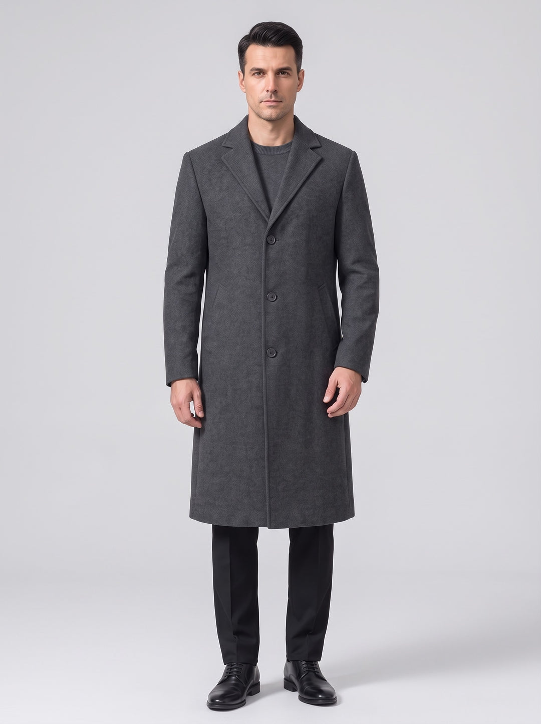 Men's slim fit single-breasted topcoat in dark grey