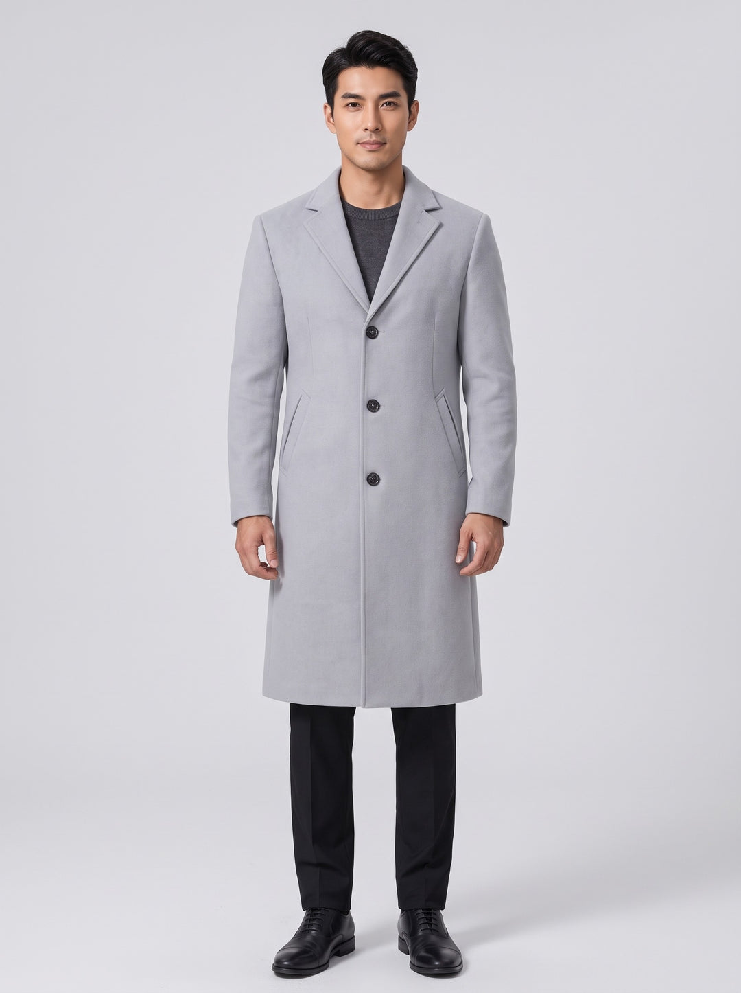 Men's slim fit single-breasted topcoat in light grey