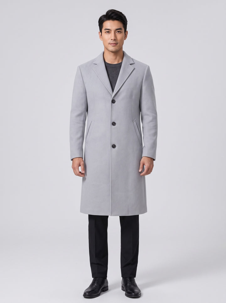 Men's slim fit single-breasted topcoat in light grey