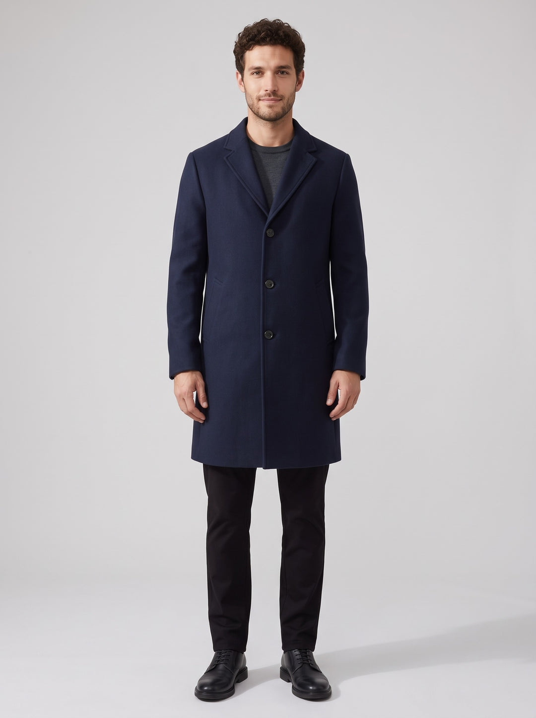 Men's slim fit single-breasted topcoat in navy