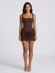 Women's square neck corset mini dress in brown