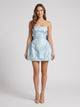 Women's strapless floral jacquard mini dress in blue