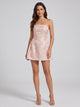 Women's strapless floral jacquard mini dress in pink