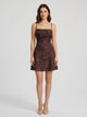 Women's jacquard mini dress with spaghetti straps in brown