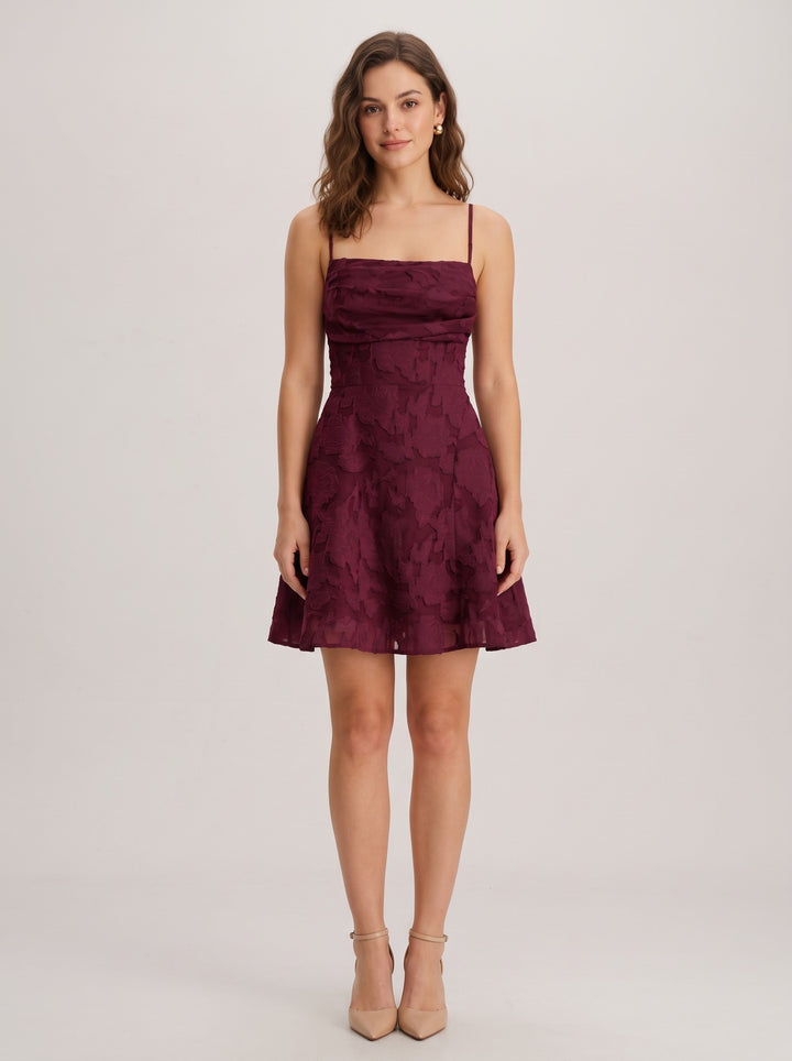Women's jacquard mini dress with spaghetti straps in red