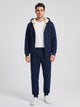 Men's sherpa lined hooded tracksuit set in navy blue