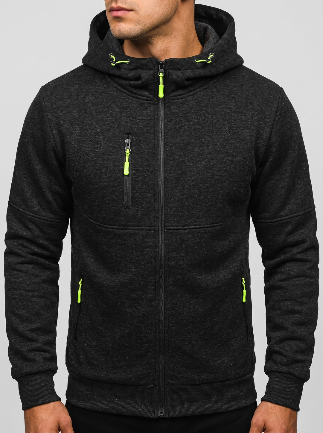 Men's marl hooded zip tracksuit set in black