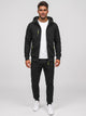 Men's marl hooded zip tracksuit set in black