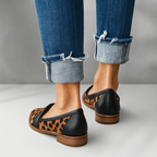 Women's pointed loafers with penny straps and low heels