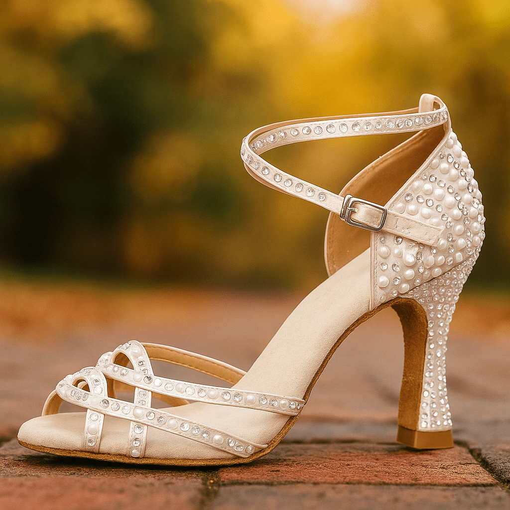 Women's embellished strappy high-heel sandals with ankle buckle
