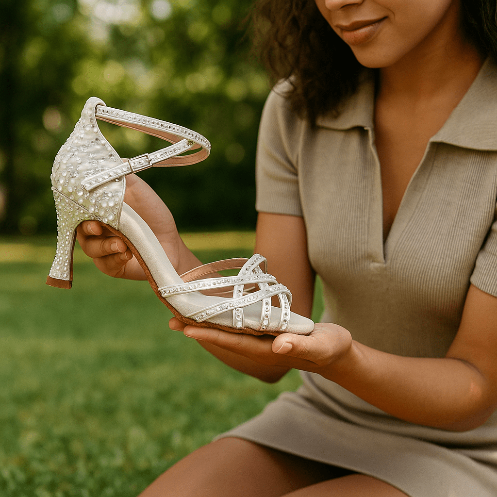 Women's embellished strappy high-heel sandals with ankle buckle