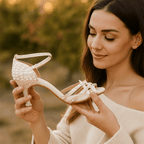 Women's embellished strappy high-heel sandals with ankle buckle