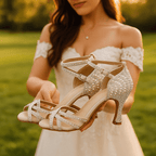 Women's embellished strappy high-heel sandals with ankle buckle