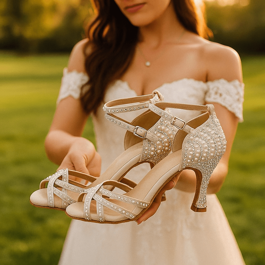Women's embellished strappy high-heel sandals with ankle buckle