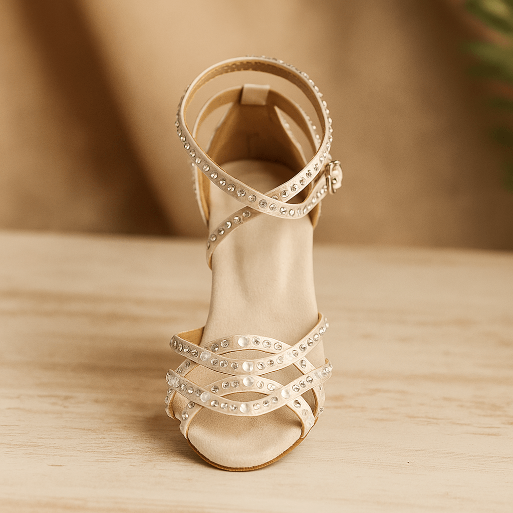 Women's embellished strappy high-heel sandals with ankle buckle