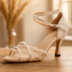 Women's embellished strappy high-heel sandals with ankle buckle