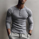 Men's ribbed henley sweater with long sleeves and button placket