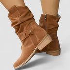 Women's slouch western ankle boots with strap and block heel