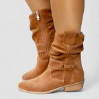 Women's slouch western ankle boots with strap and block heel