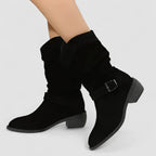 Women's slouch western ankle boots with strap and block heel