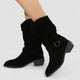 Women's slouch western ankle boots with strap and block heel