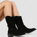 Women's slouch western ankle boots with strap and block heel