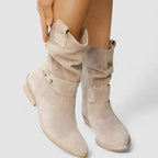 Women's slouch western ankle boots with strap and block heel