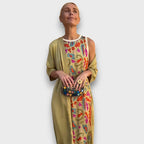 Women's floral maxi dress with long open-front cardigan