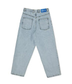 Men's baggy wide-leg jeans shown in black and light blue washes