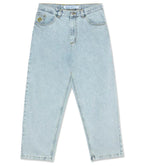 Men's baggy wide-leg jeans shown in black and light blue washes