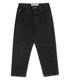 Men's baggy wide-leg jeans shown in black and light blue washes