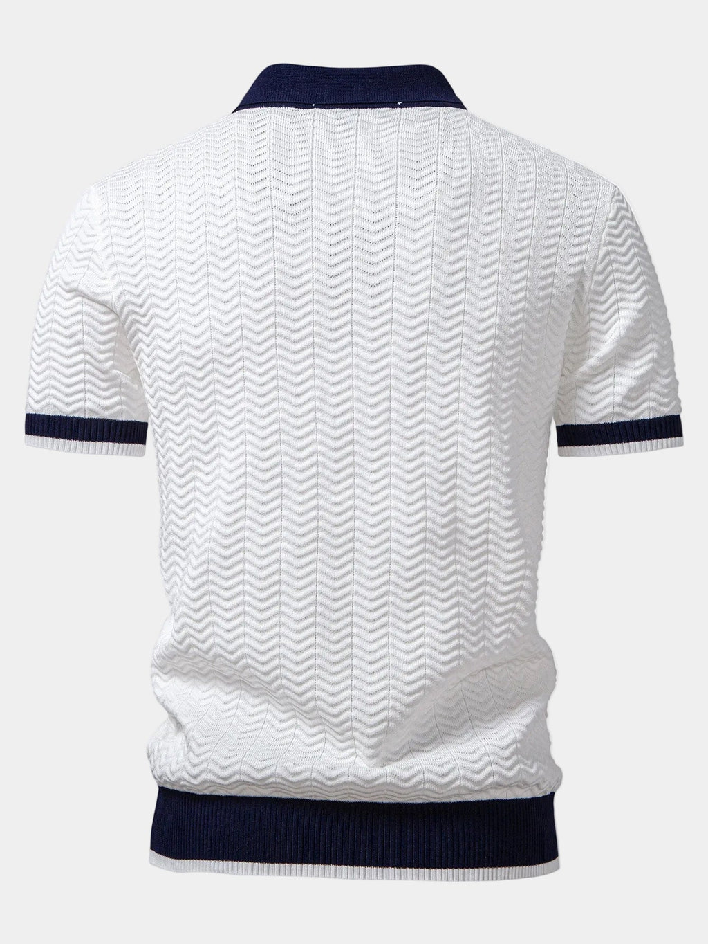 Men's short sleeve textured knit polo with contrast collar and trim