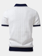 Men's short sleeve textured knit polo with contrast collar and trim