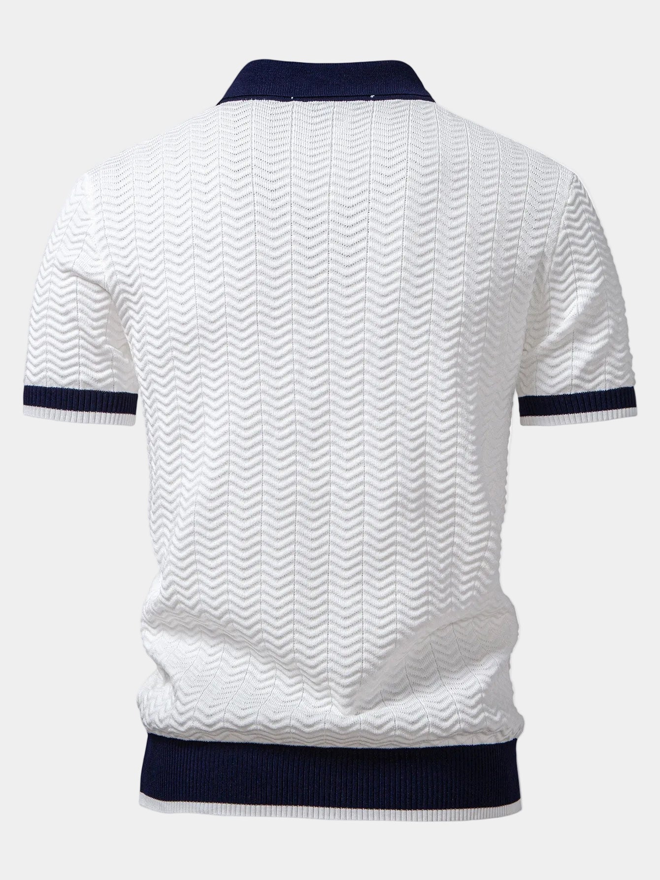 Men's short sleeve textured knit polo with contrast collar and trim
