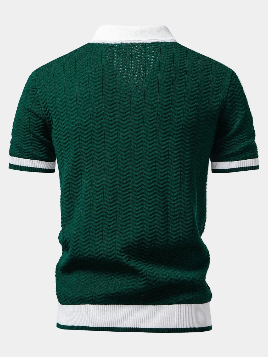 Men's short sleeve textured knit polo with contrast collar and trim