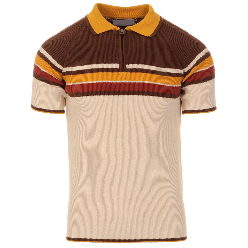 Men's multicolor striped ribbed knit zip polo shirt