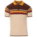 Men's multicolor striped ribbed knit zip polo shirt