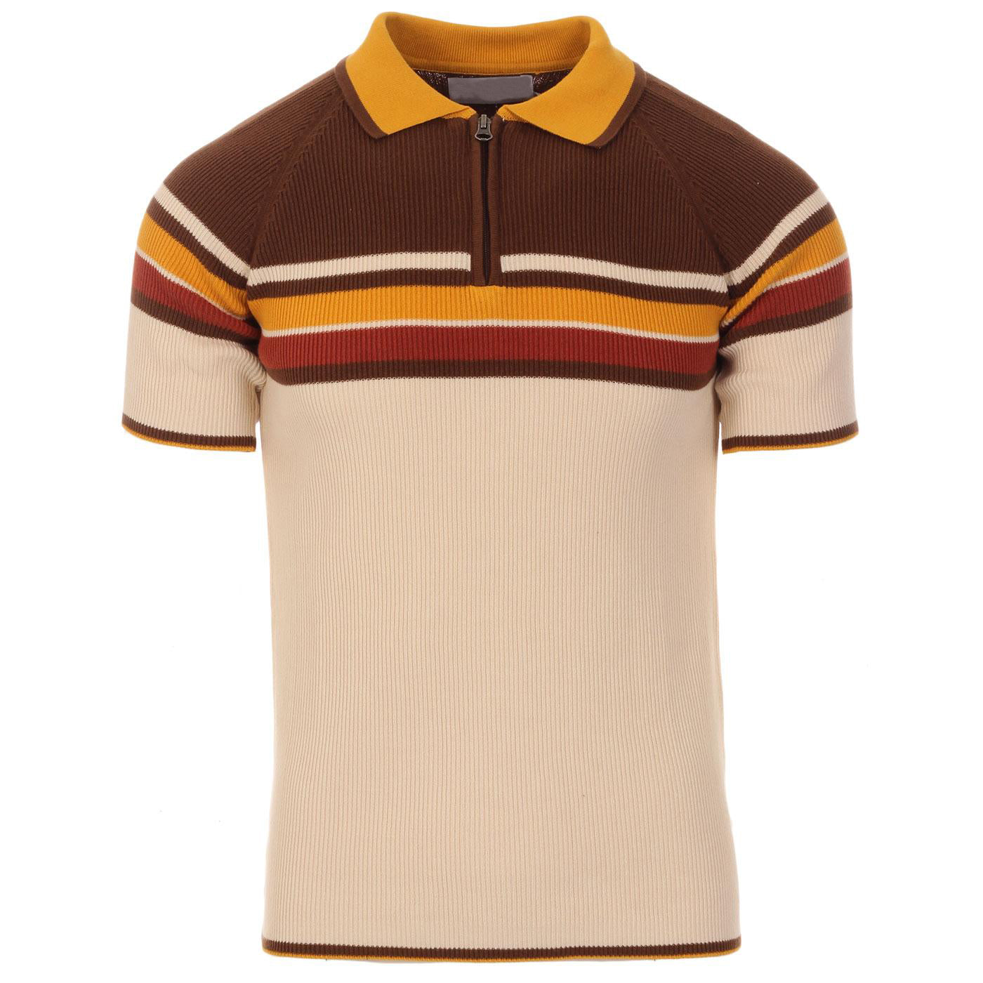 Men's multicolor striped ribbed knit zip polo shirt