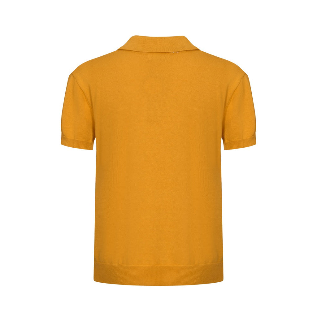 Men's yellow striped knit polo shirt with short sleeves