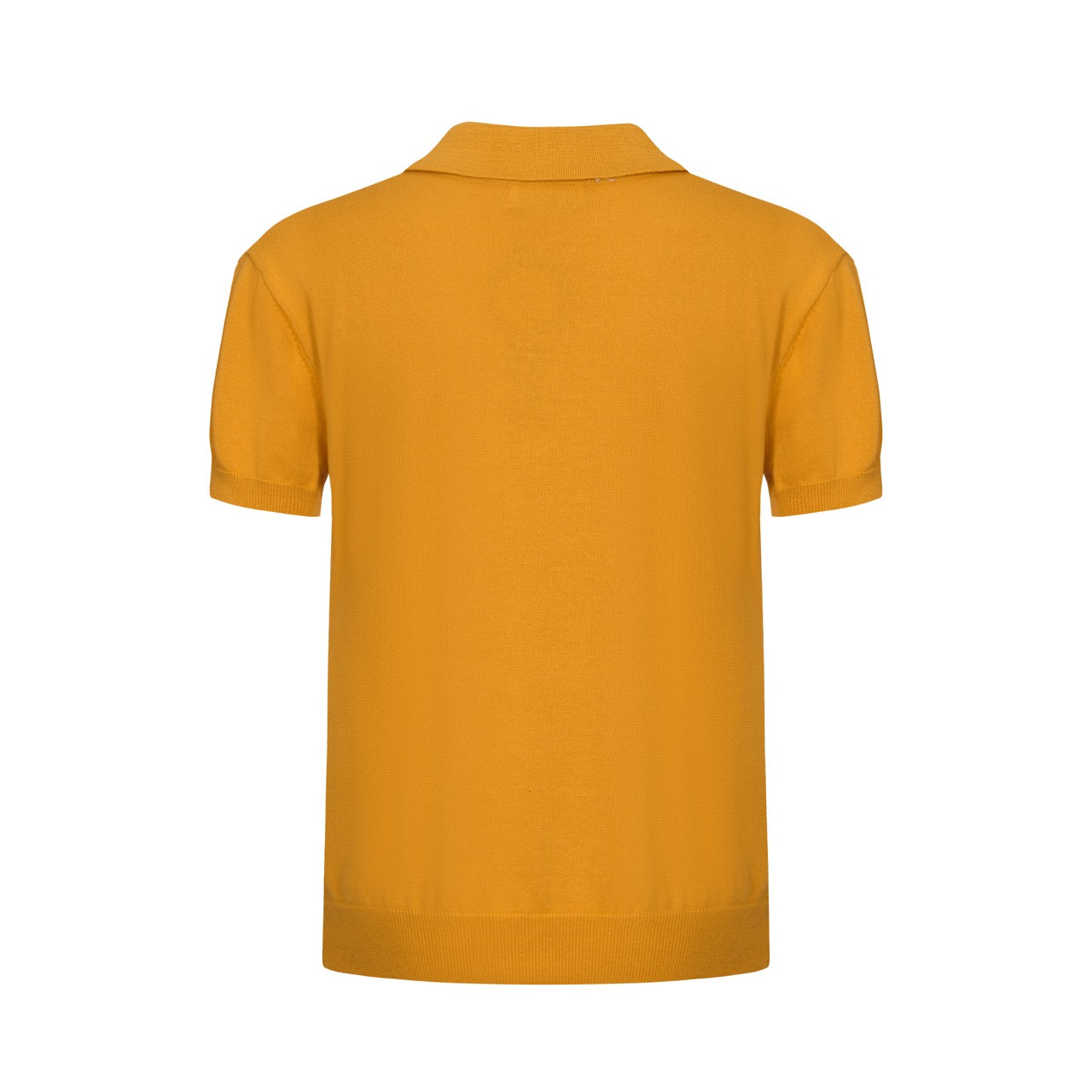 Men's yellow striped knit polo shirt with short sleeves