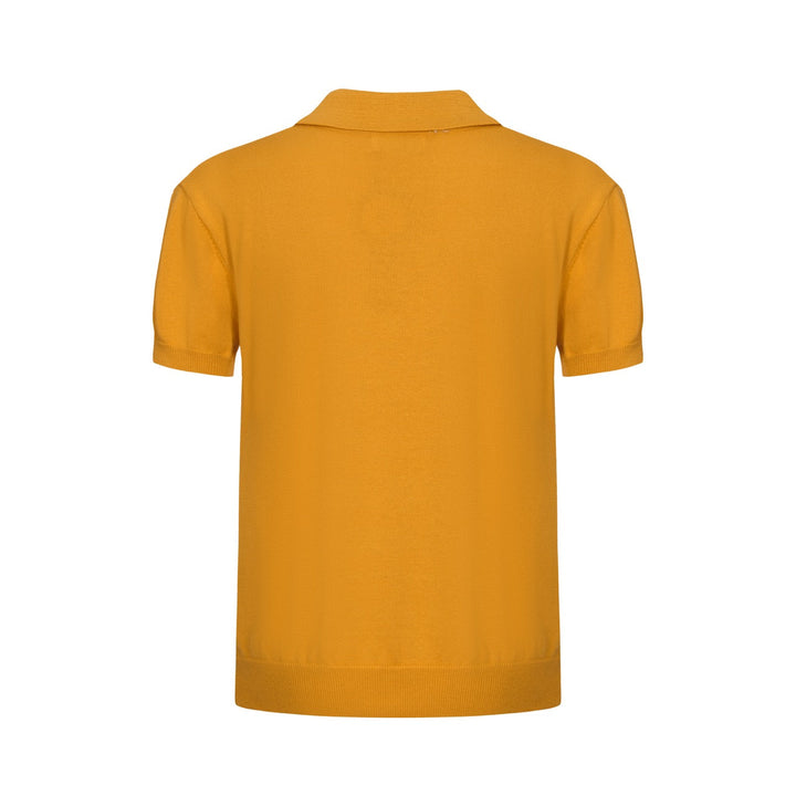 Men's yellow striped knit polo shirt with short sleeves