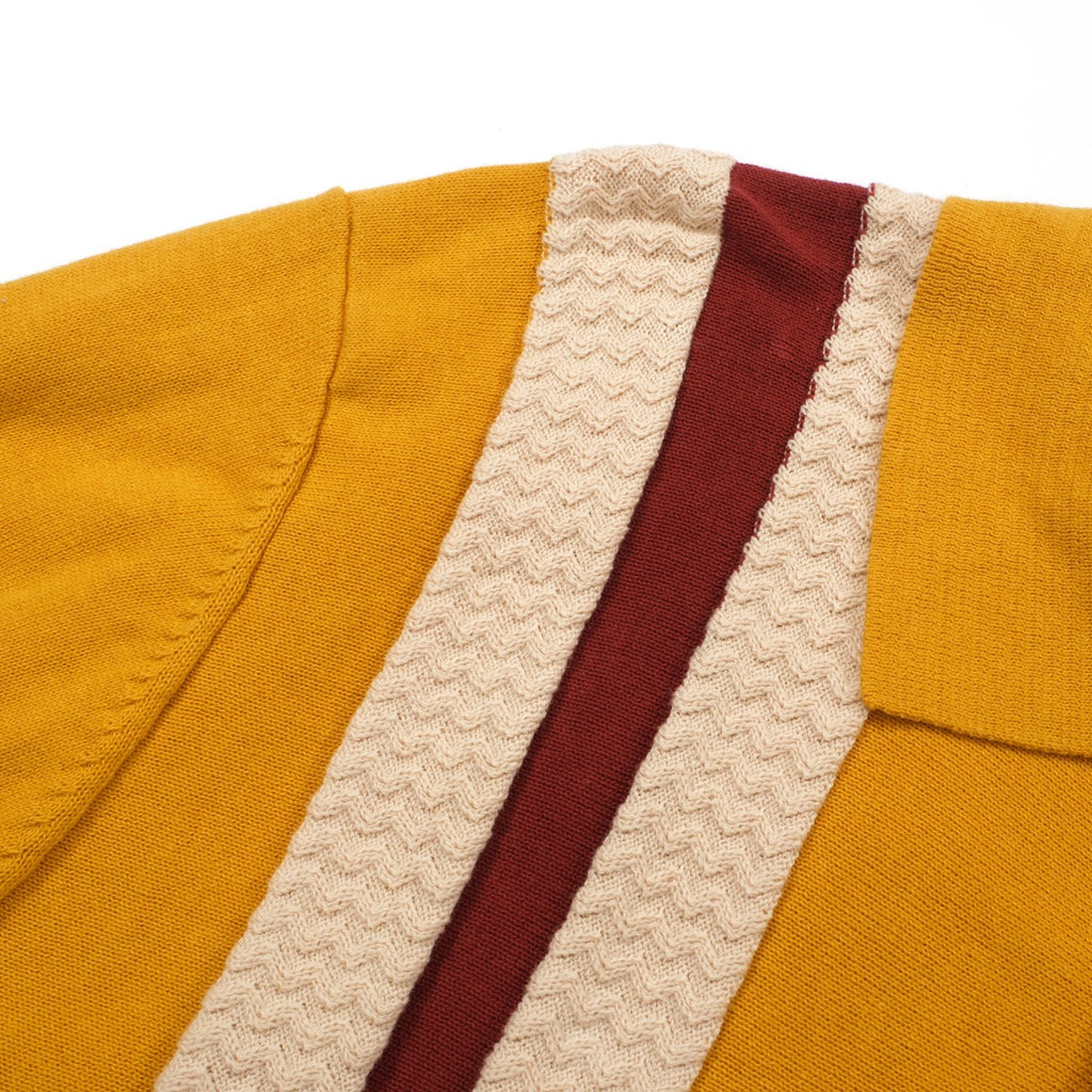 Men's yellow striped knit polo shirt with short sleeves