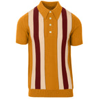 Men's yellow striped knit polo shirt with short sleeves